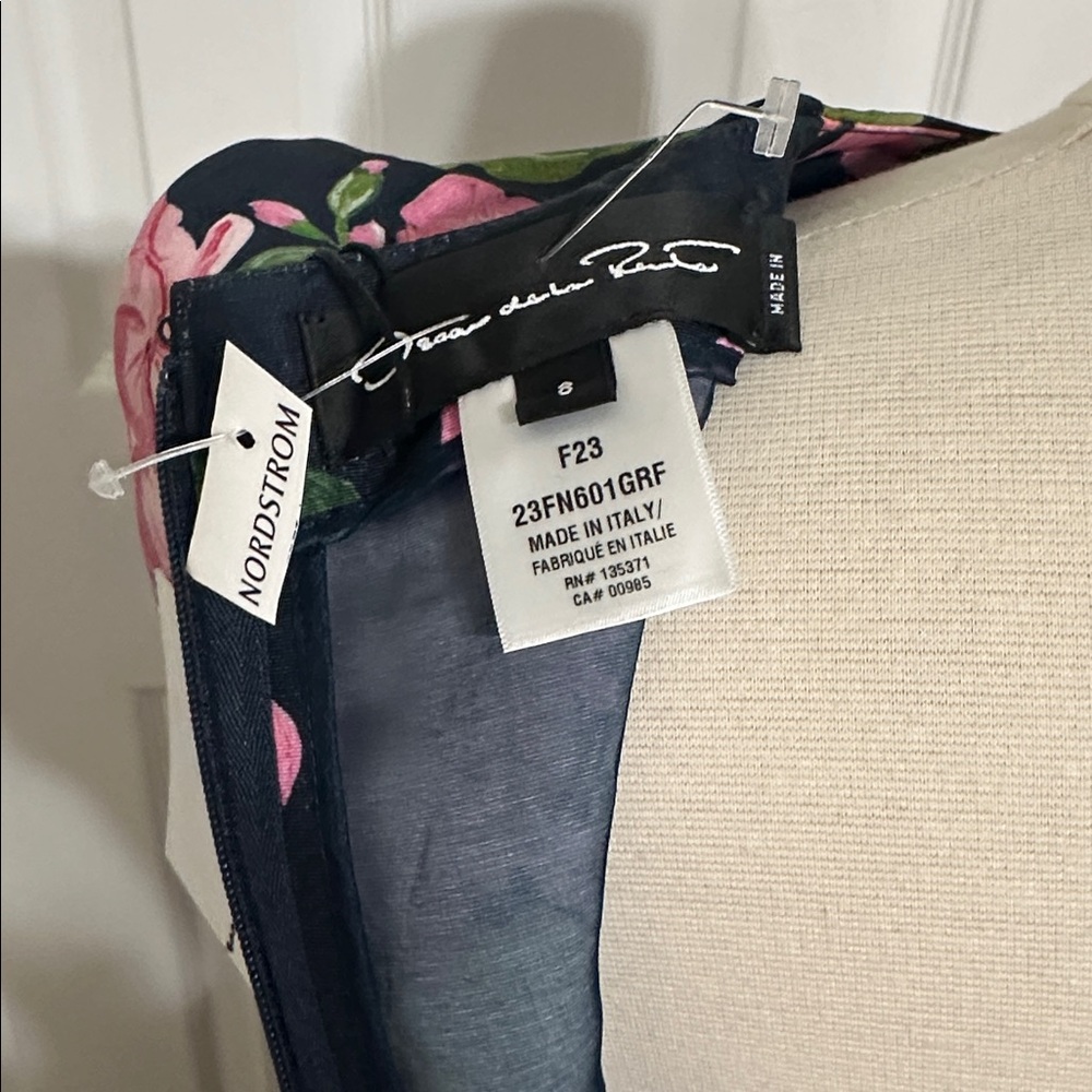 Oscar de la Renta
Geranium Print Belted Faille Dress in Pink/Navy - Picture 6 of 11